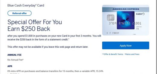 Amex Blue Cash Everyday Card 信用卡, $250开卡奖励