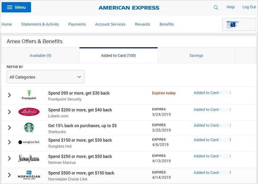 Amex Offers, American Express信用卡Offer福利