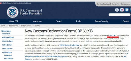 美国海关官网关于最新海关申报表的说明页面