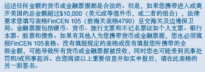 美国海关申报表 FinCEN 105表格