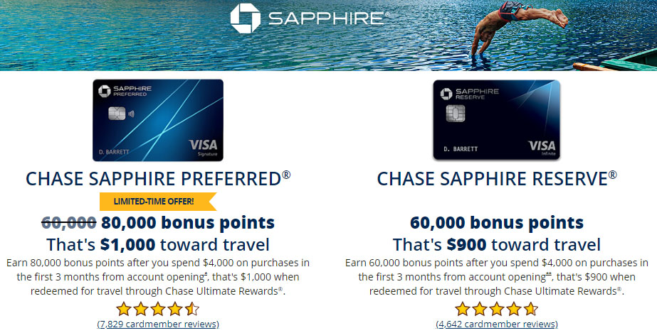 Chase Sapphire Preferred 与 Chase Sapphire Reserve 两张蓝宝石信用卡比较