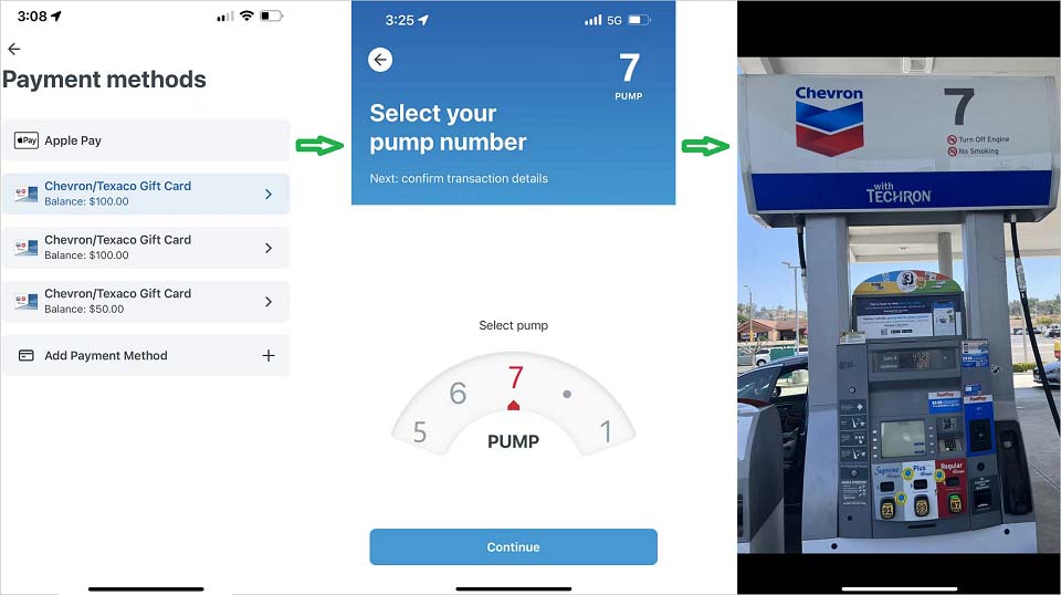 Chevron APP 加油, 用礼品卡支付