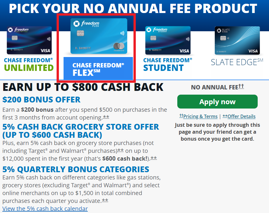 申请 Chase Freedom 信用卡