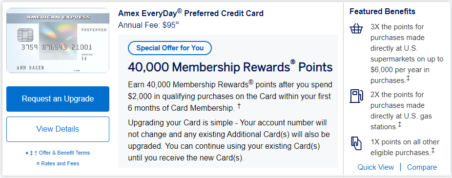 Amex EveryDay 信用卡升级为 Preferred