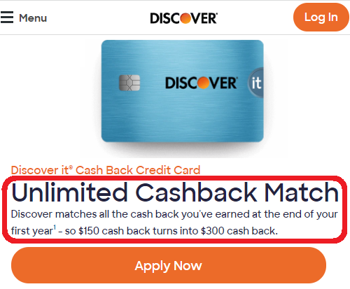 Discover Unlimited Cashback Match 第一年返现奖励翻倍